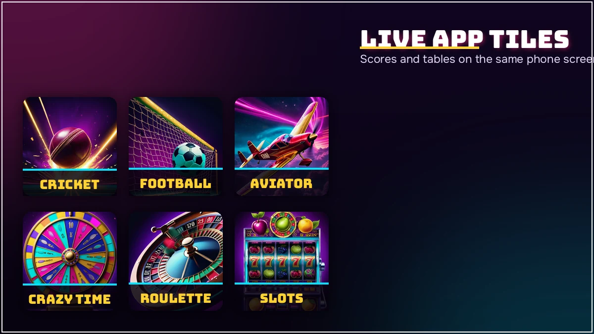 Casino and crash game tiles that sit one tab away from the PlayinMatch live app cricket screen