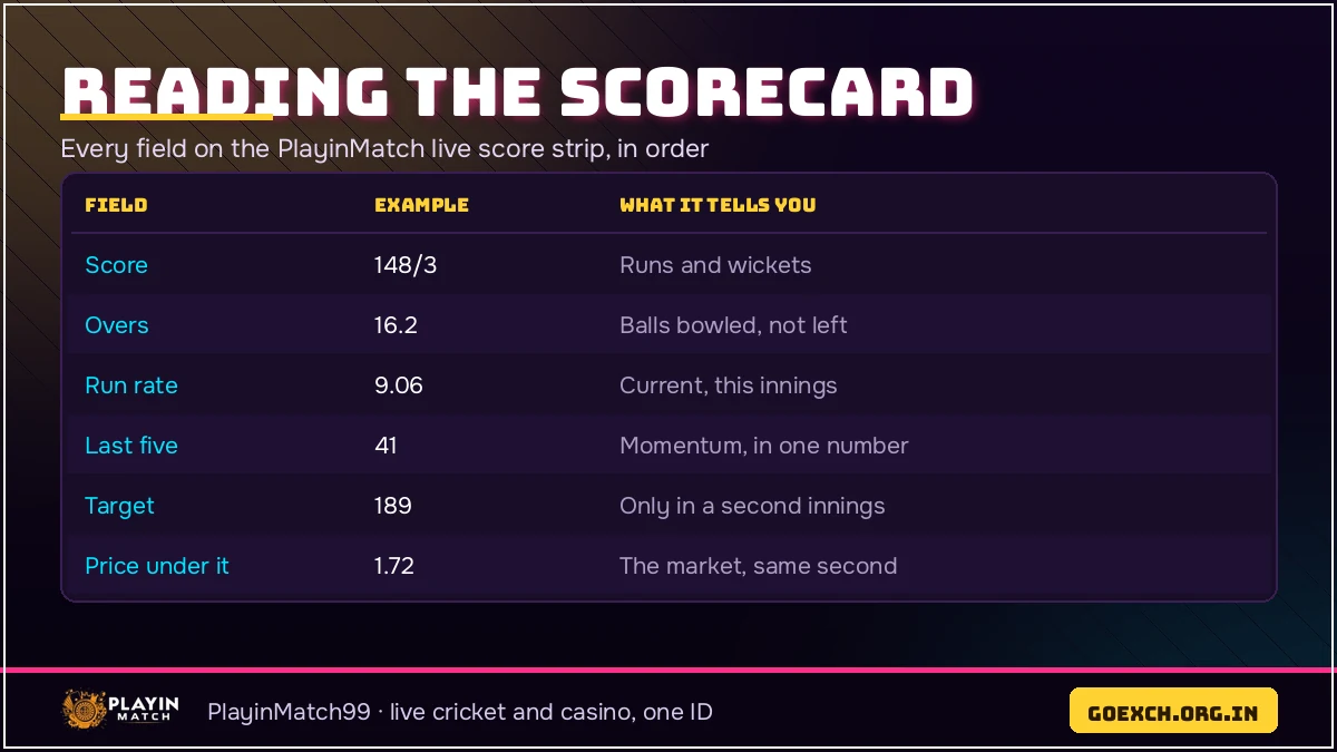 Every field on the PlayinMatch live score strip explained